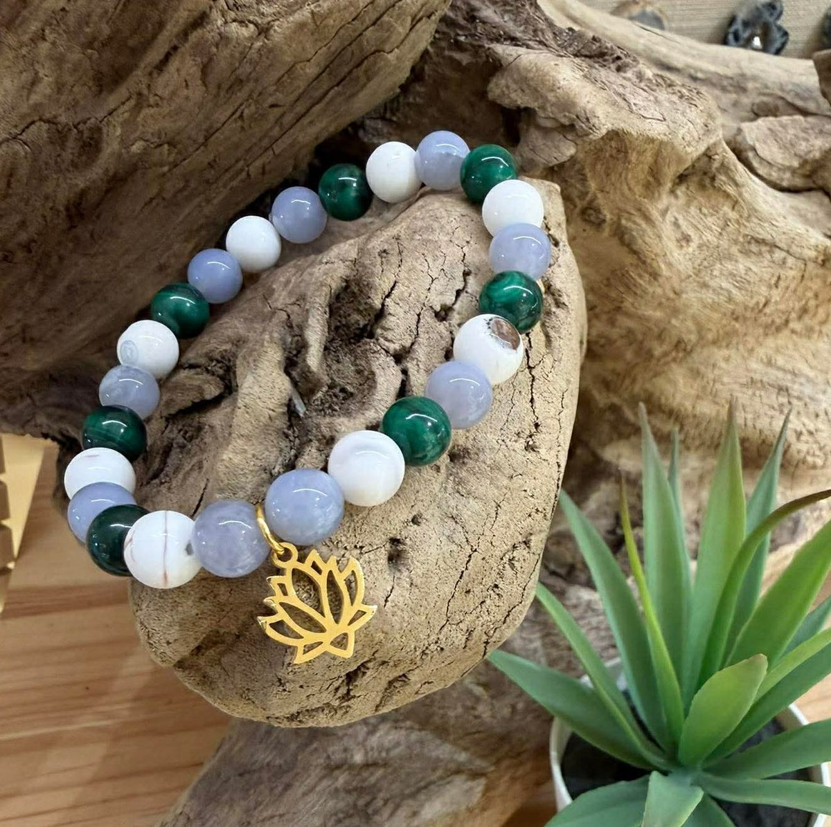Bracelet Apaisement – Malachite, Calcédoine & Agate de Mongolie