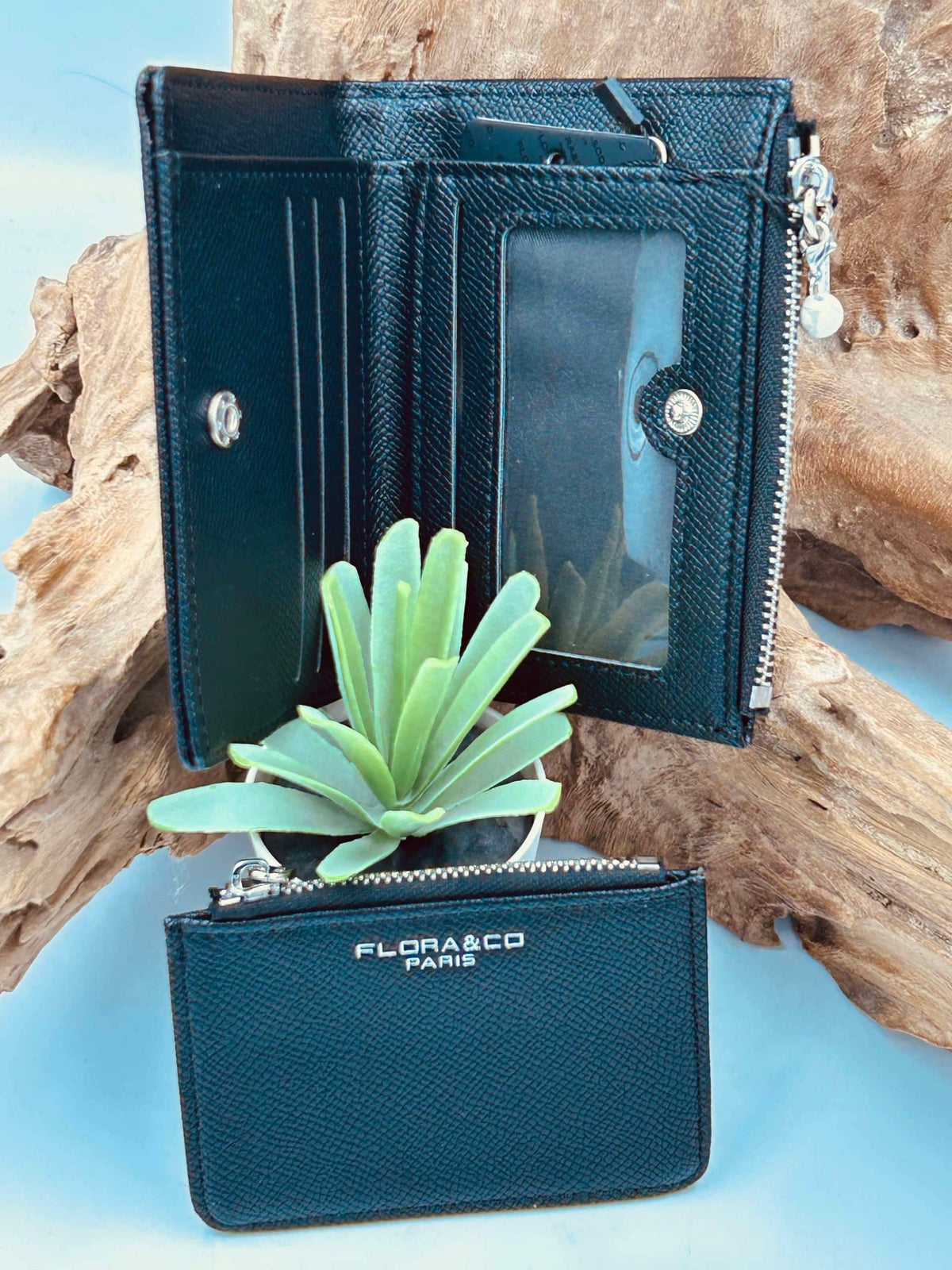 Porte feuille/porte monnaie 2en1 Flora&amp;co noir