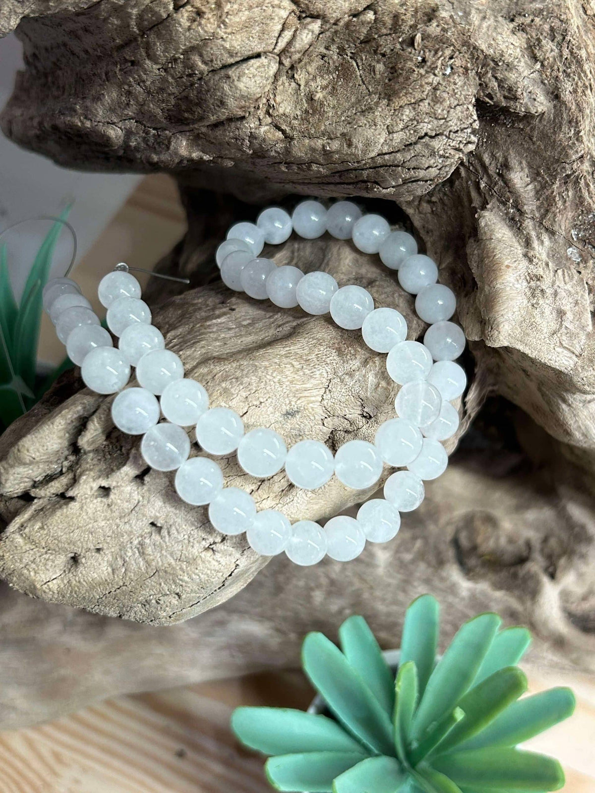 Brin de perles-Jade blanc naturelle 8mm