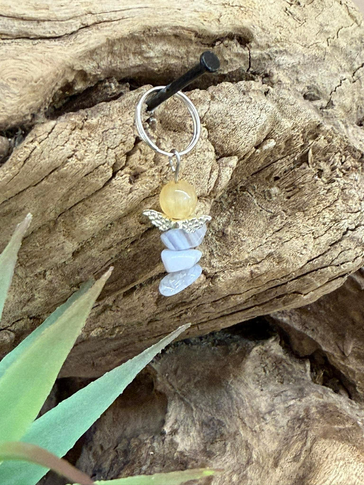 Porte-clé Ange Calcite Jaune & Calcédoine