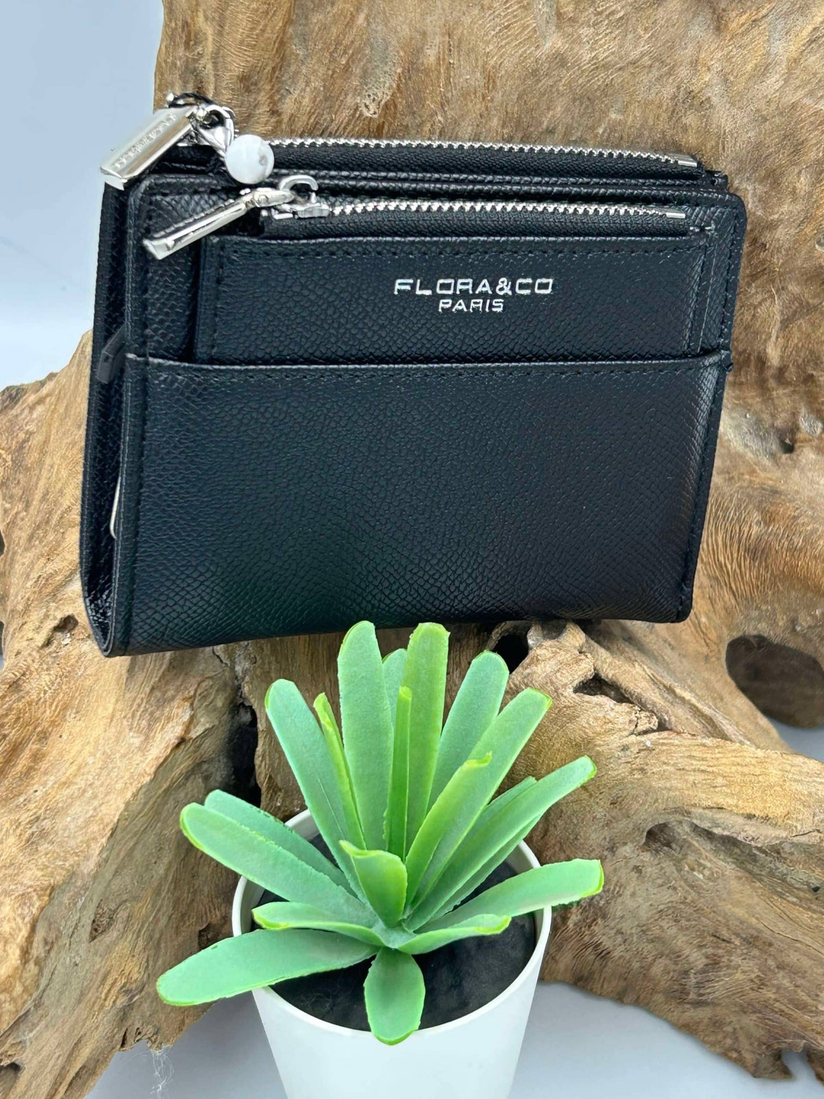 Porte feuille/porte monnaie 2en1 Flora&amp;co noir