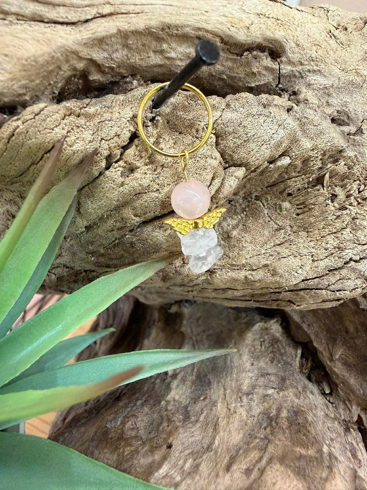 Porte-clé Quartz rose &Cristal de roche
