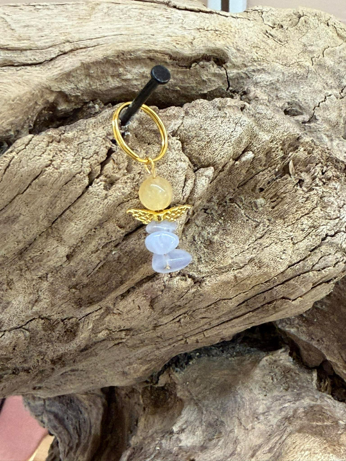 Porte-clé Ange Calcite Jaune & Calcédoine