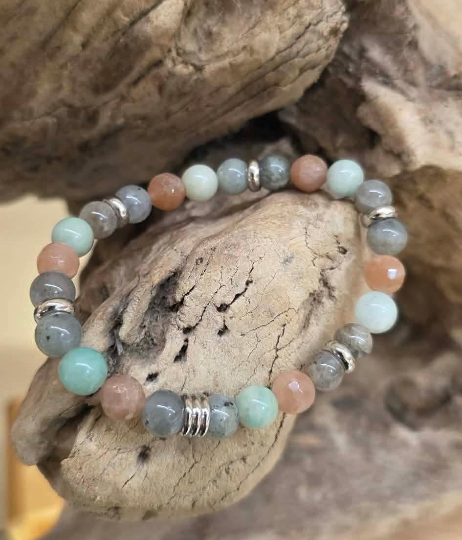 Bracelet Pierre de Soleil ,Amazonite & Labradorite