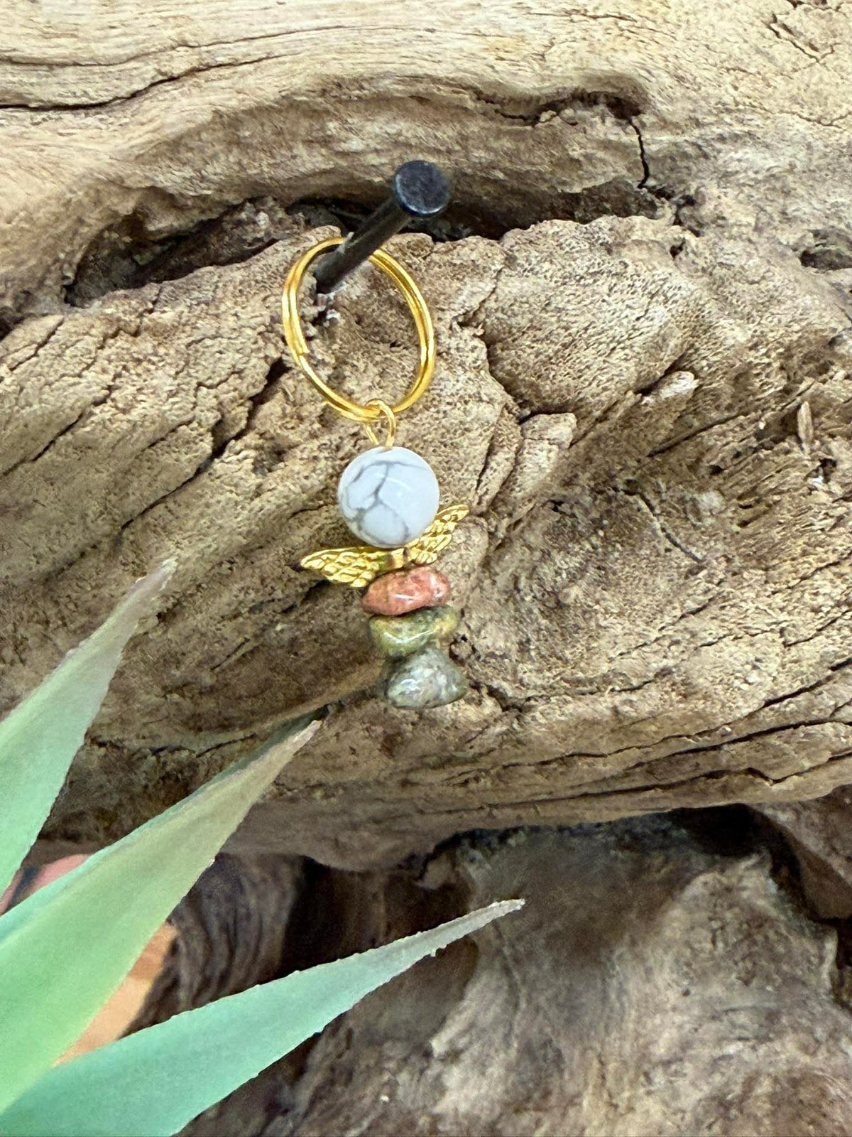 Porte-clé Ange en Unakite&Howlite