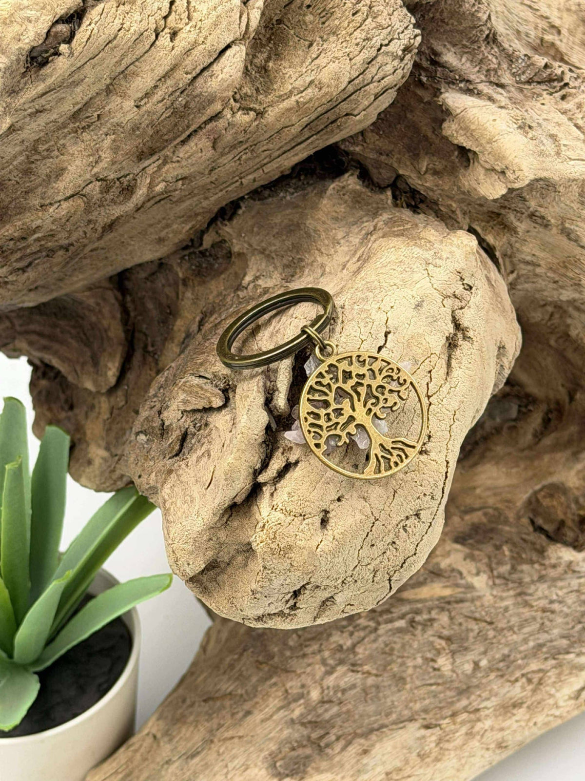 Porte-clés arbre de vie Quartz rose