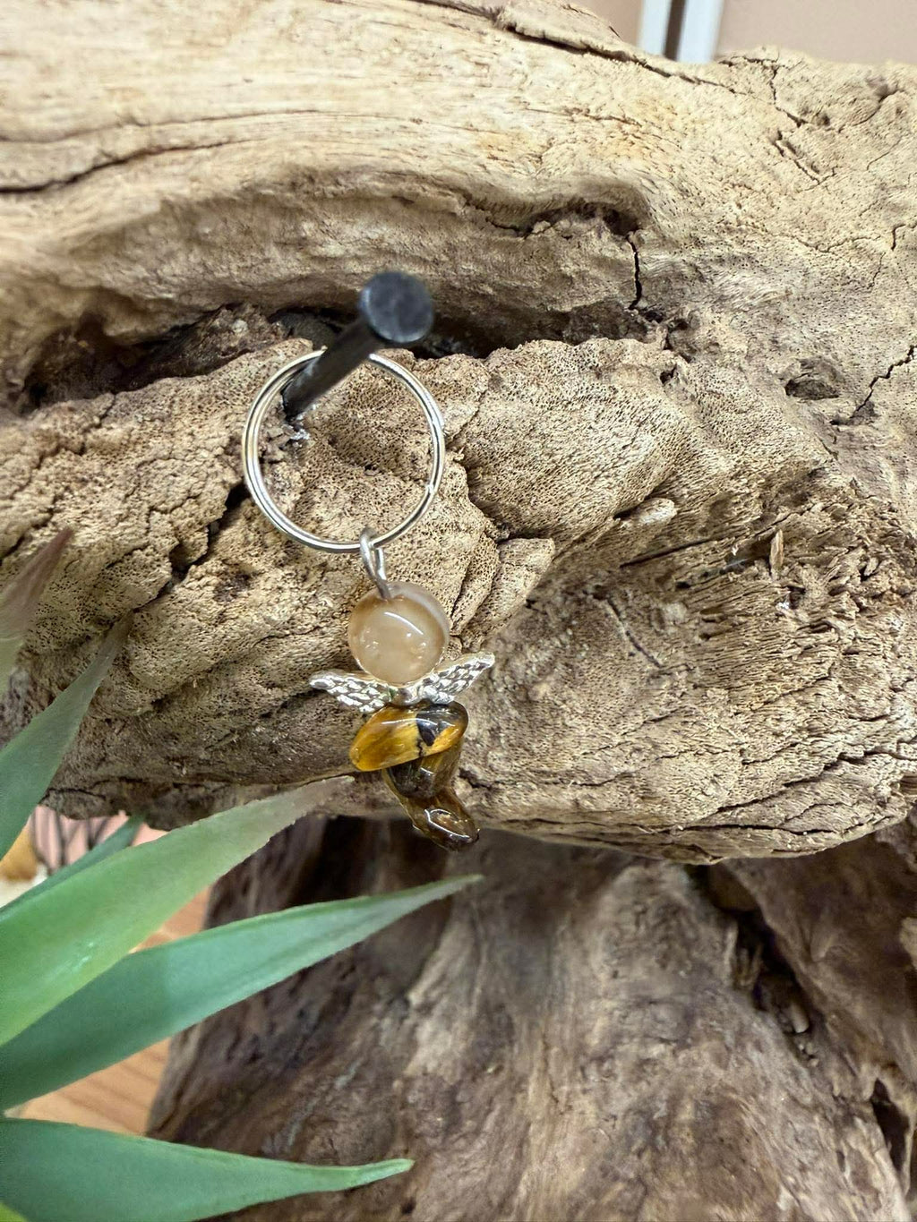 Porte-clé Ange en agate & œil de tigre