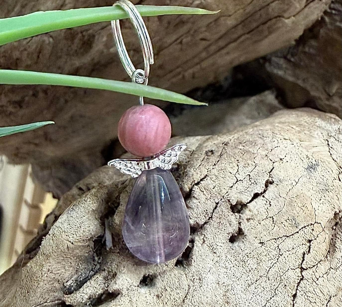 Pendentif Ange – Fluorite & Rhodonite