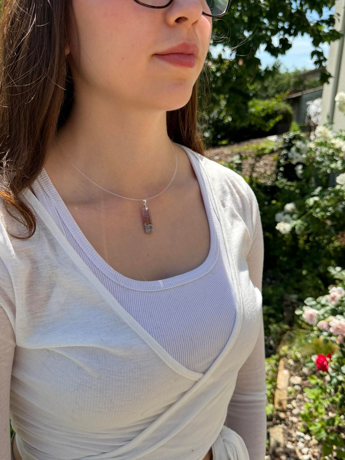 Pendentif Rectangle en Améthyste Dentelle – Calcédoine, Améthyste & Agate Naturelles