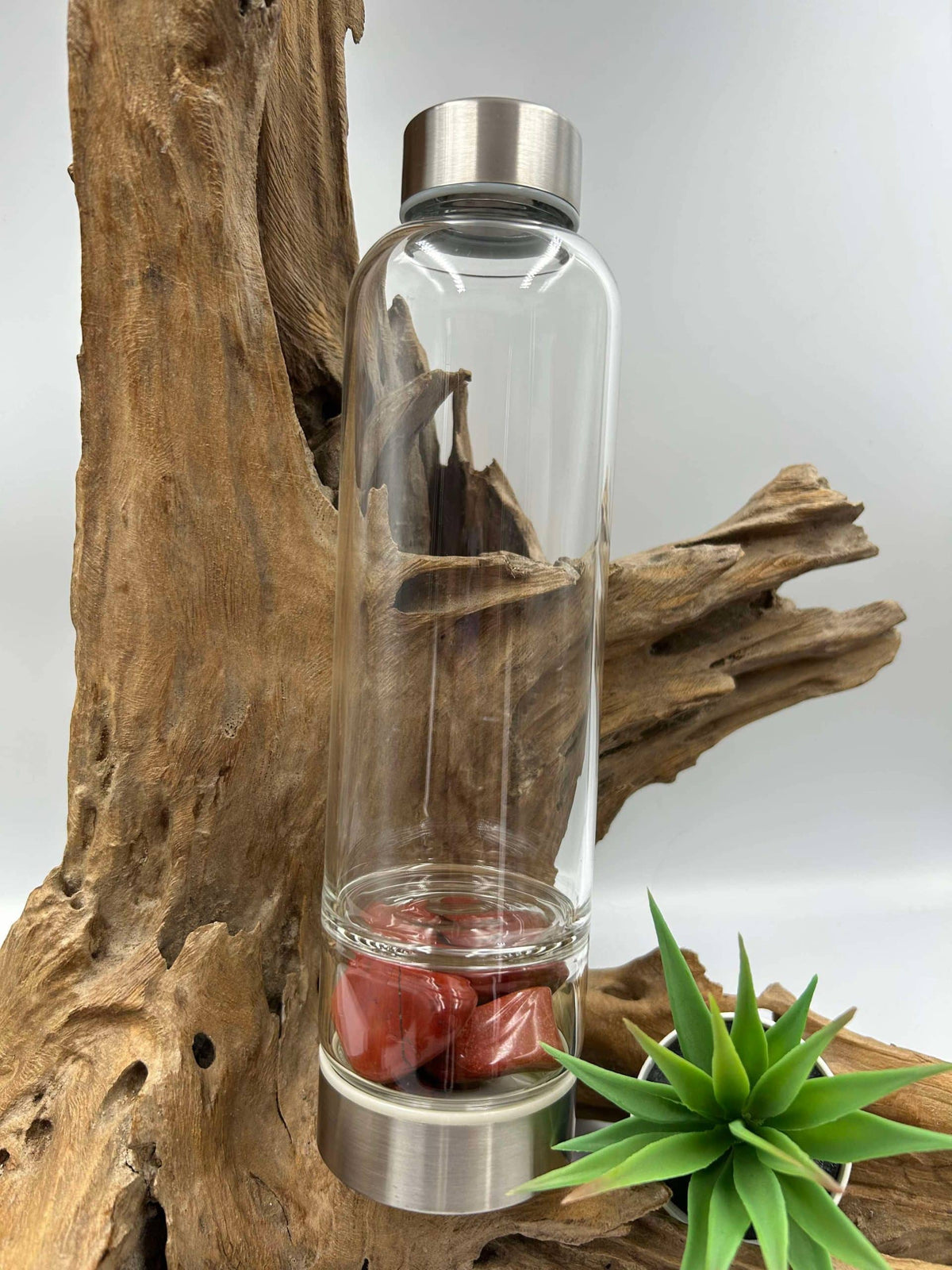 Bouteille d’élixir en verre, jaspe rouge
