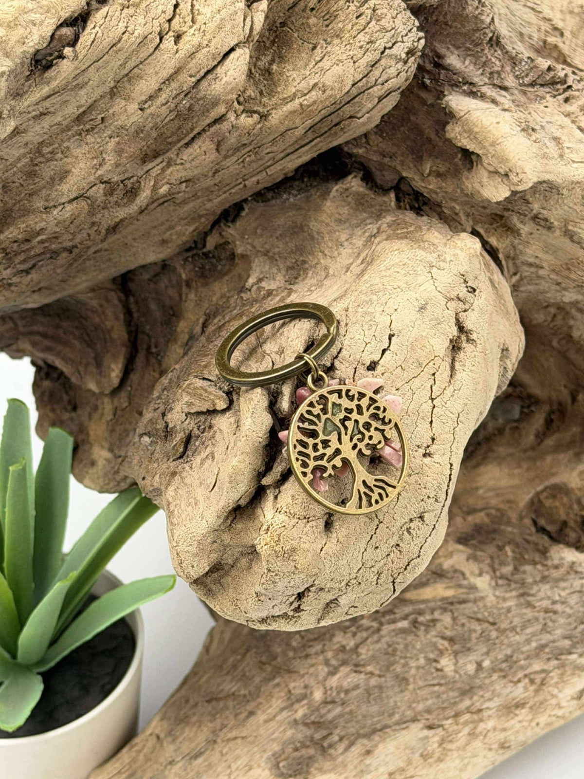 Porte-clés arbre de vie en Rhodonite
