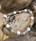 Bracelet pierre de Lune Noir, Agate de Mongolie & Cristal de roche craquelé