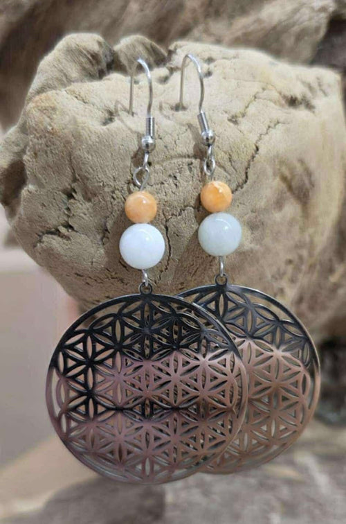 Boucle d’oreille fleur de vie argentée