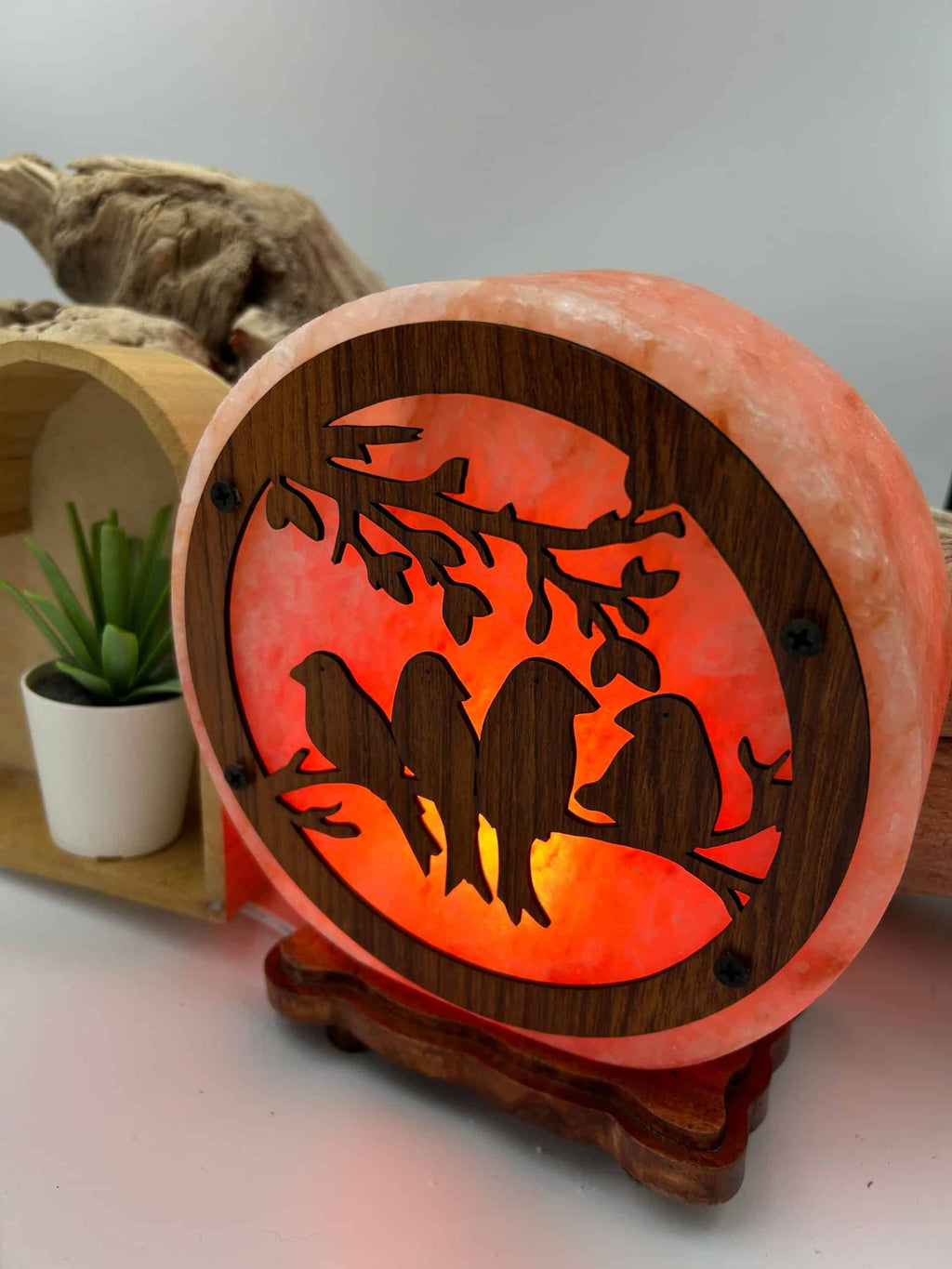 Lampe de sel ,oiseaux sur la branche