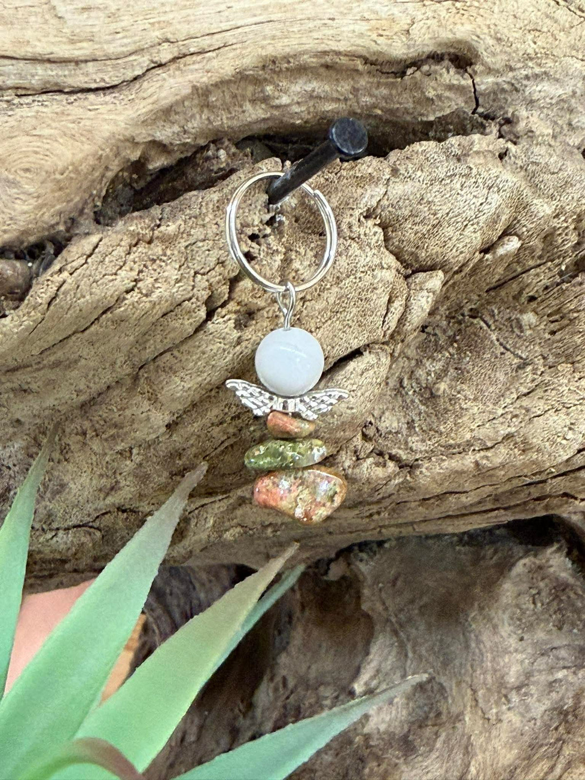 Porte-clé Ange en Unakite&Howlite