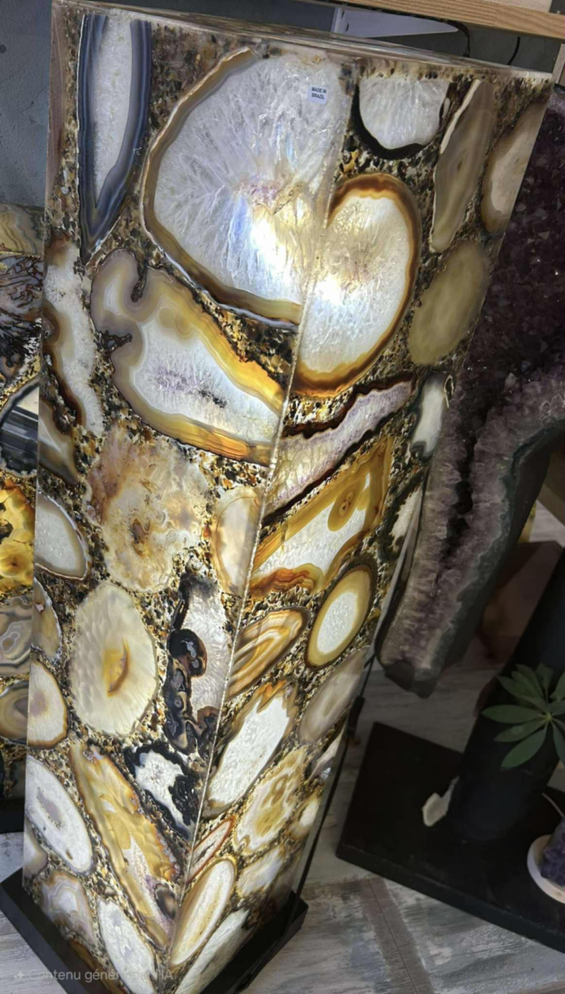 Grande lampe en plaque agate de Brésil