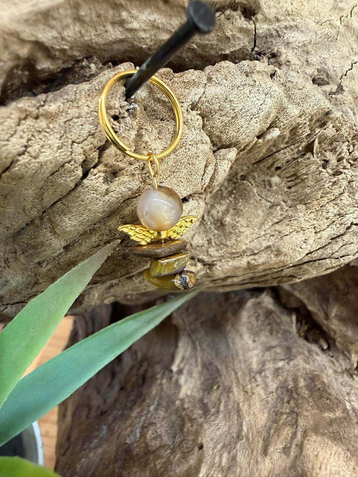 Porte-clé Ange en agate & œil de tigre