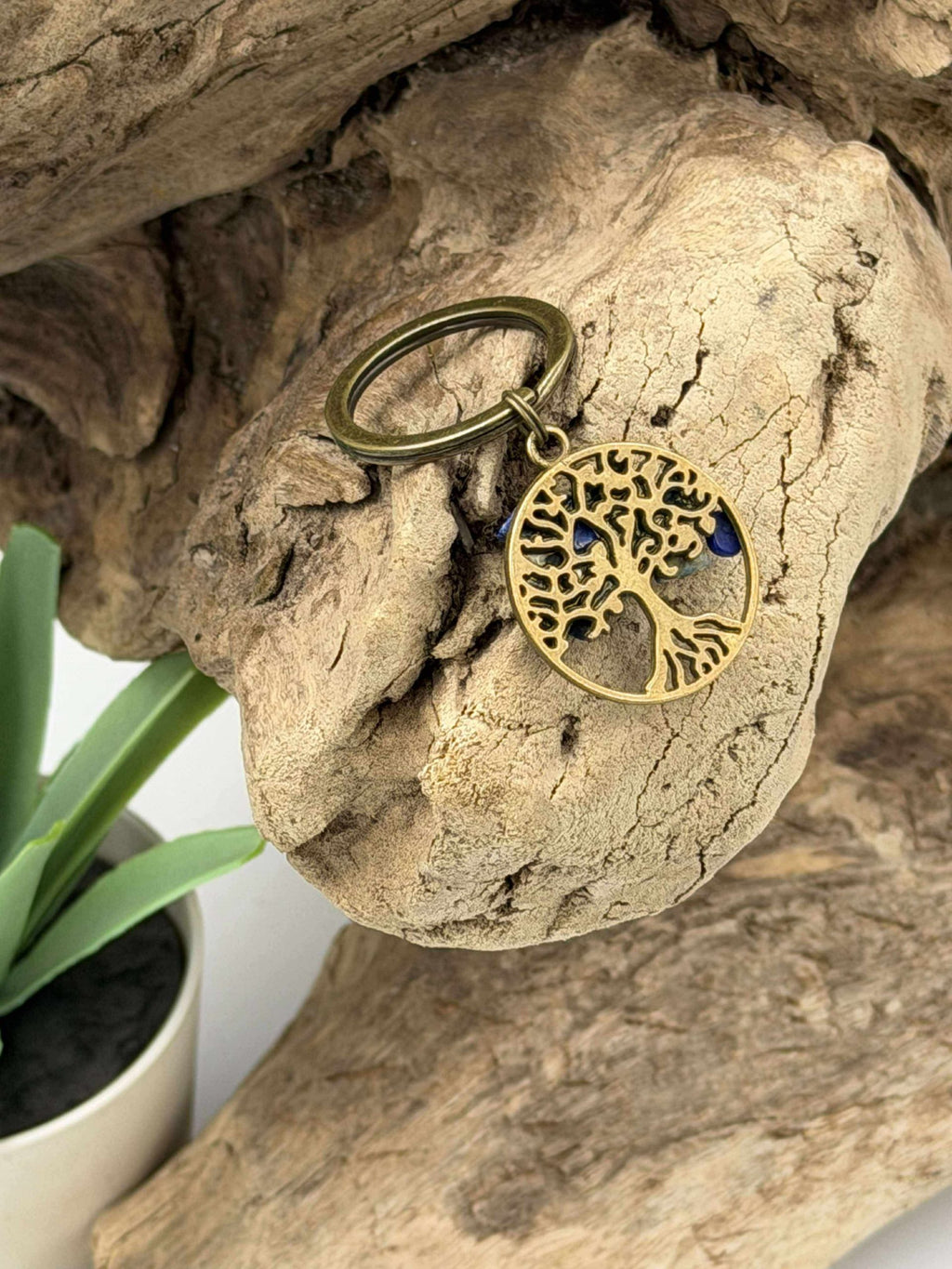 Porte-clés arbre de vie en lapis lazzulli