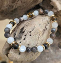 Bracelet Pierre de Lune Noir ,Pierre de Lune Orange & Oeil de Faucon