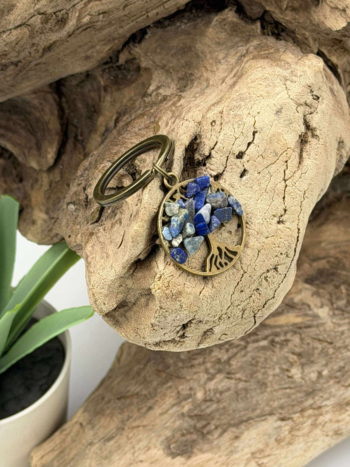 Porte-clés arbre de vie en lapis lazzulli