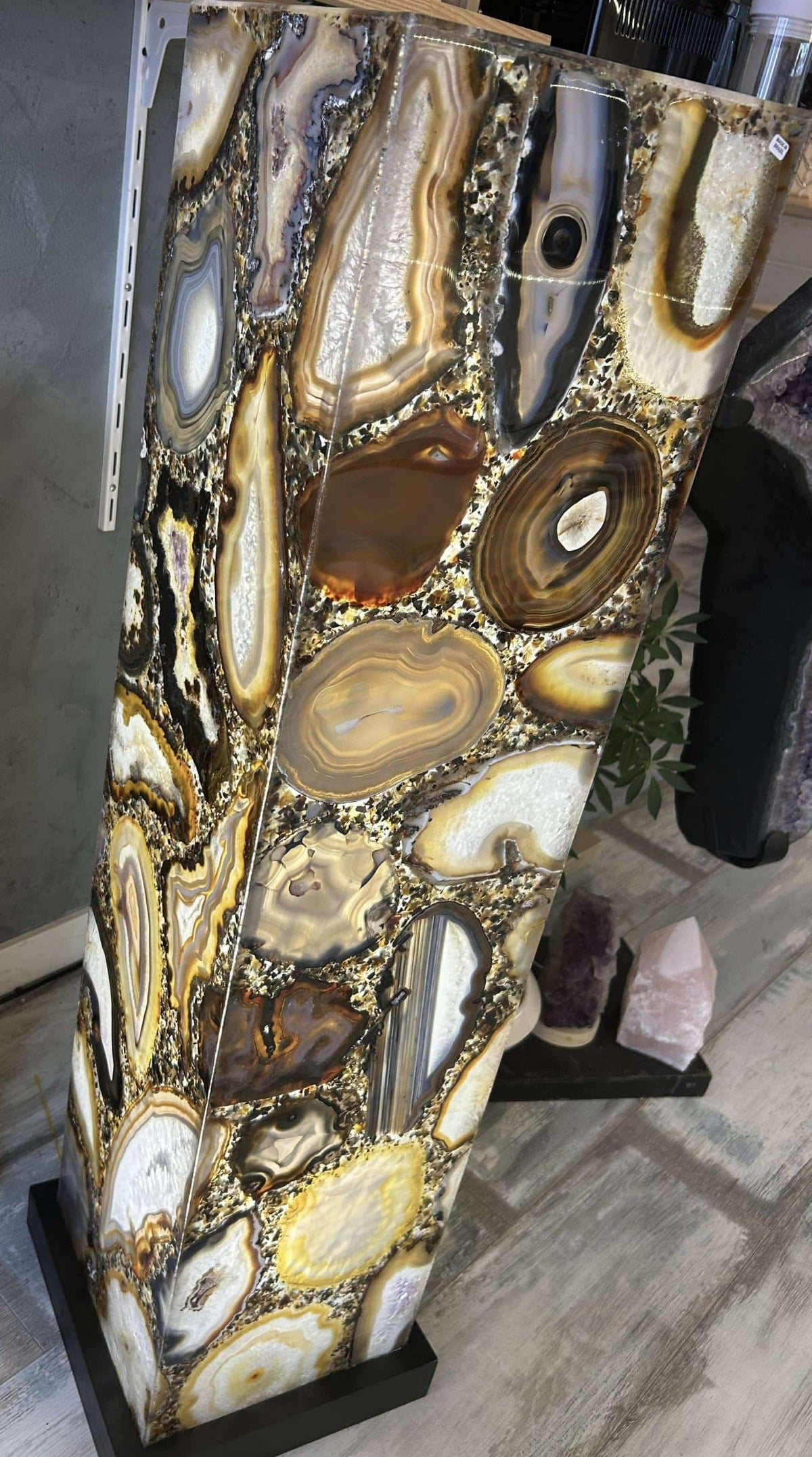 Grande lampe en plaque agate de Brésil