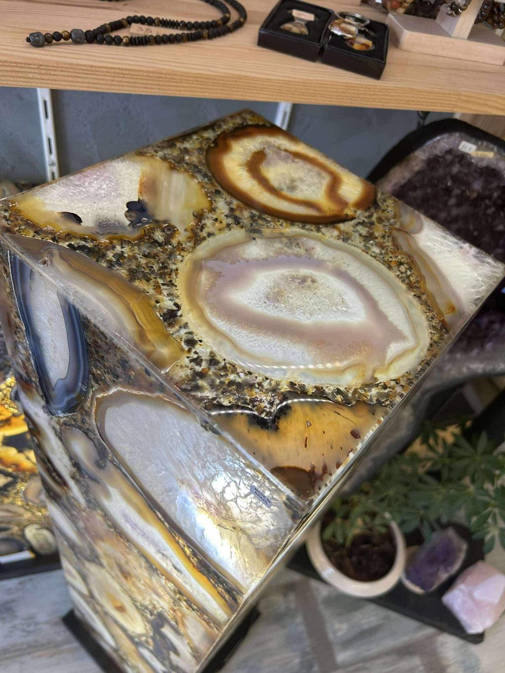 Grande lampe en plaque agate de Brésil