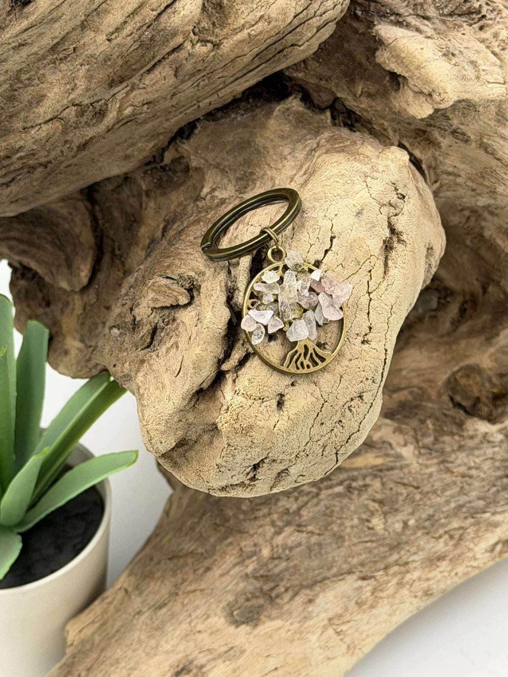 Porte-clés arbre de vie Quartz rose