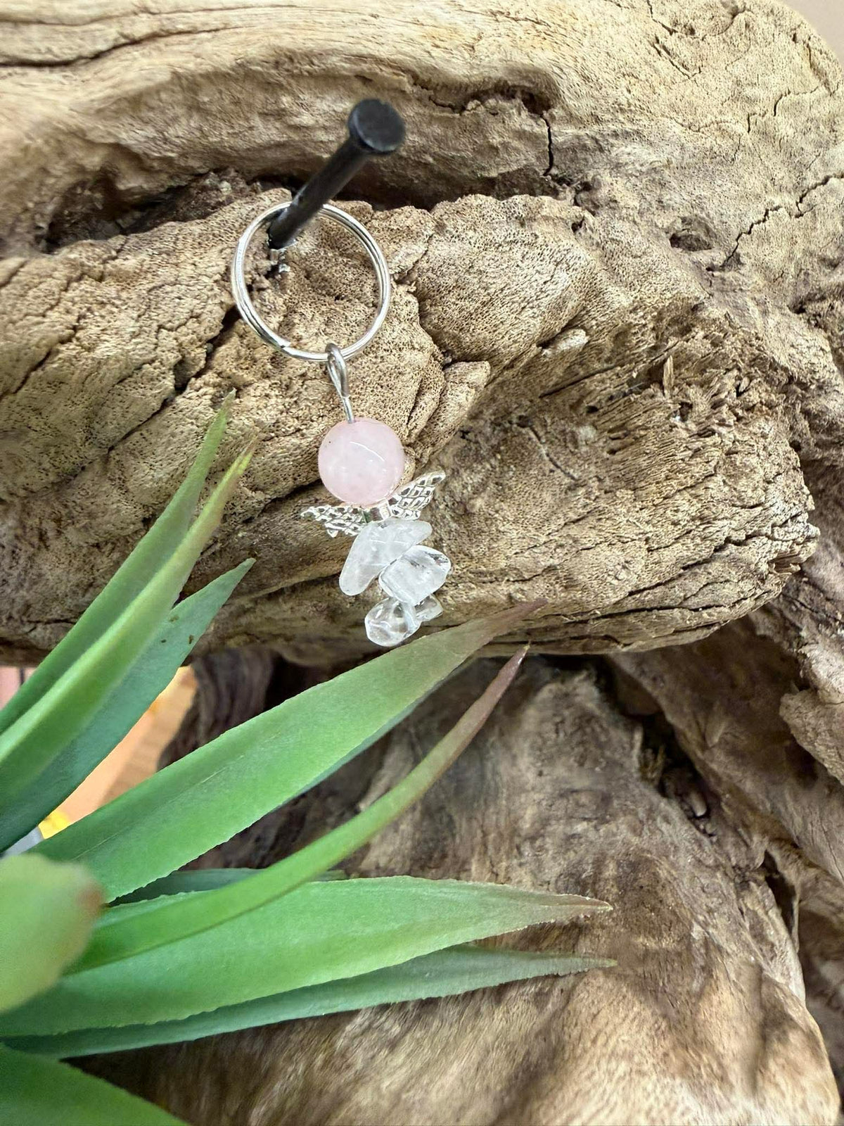 Porte-clé Quartz rose &Cristal de roche